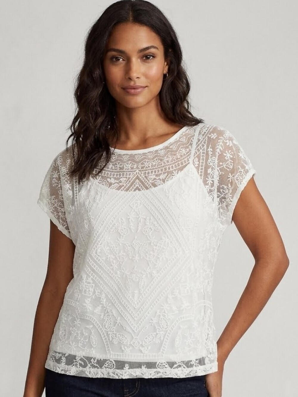 Lauren Ralph Lauren White Lace Top with tank top under size PL